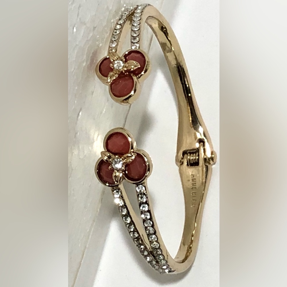Anne Klein Gold and Red Floral Bracelet